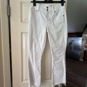 CAbi Hi Low Crop White Jeans 
Size 2